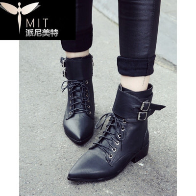 年秋季中筒綁帶平底方跟粗跟尖頭大碼馬丁靴女靴子帥氣時(shí)尚靴 派尼美特中筒靴型號【價(jià)格 圖片 品牌 報(bào)價(jià)】-蘇寧易購派尼美特服飾鞋帽專營店