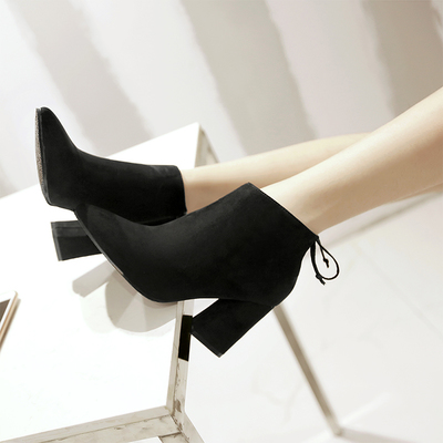 短靴秋秋女2017新款韓版尖頭粗跟馬丁靴季絨面系帶學(xué)生靴子 賓如意馬丁靴型號【價格 圖片 品牌 報價】-蘇寧易購樸云服飾鞋帽專營店